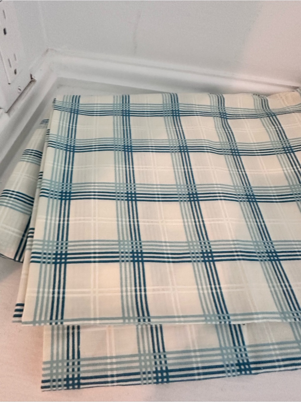 Vintage 1970s Wamsutta Ultracale Blue/White Plaid Queen Fitted Sheet~Poly Cotton - Picture 11 of 11